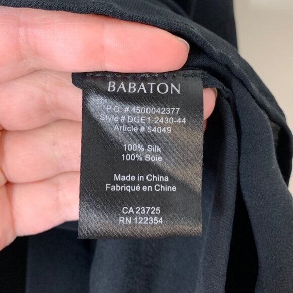 Aritzia Babaton Blouse High Low Hem Silk Button Down Black 3/4 Length Size XS - Picture 9 of 10